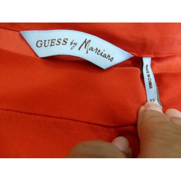Guess by Marciano Silk Red Short Sleeves with Belt Top (Faint spots at fabric) - Picture 5 of 11